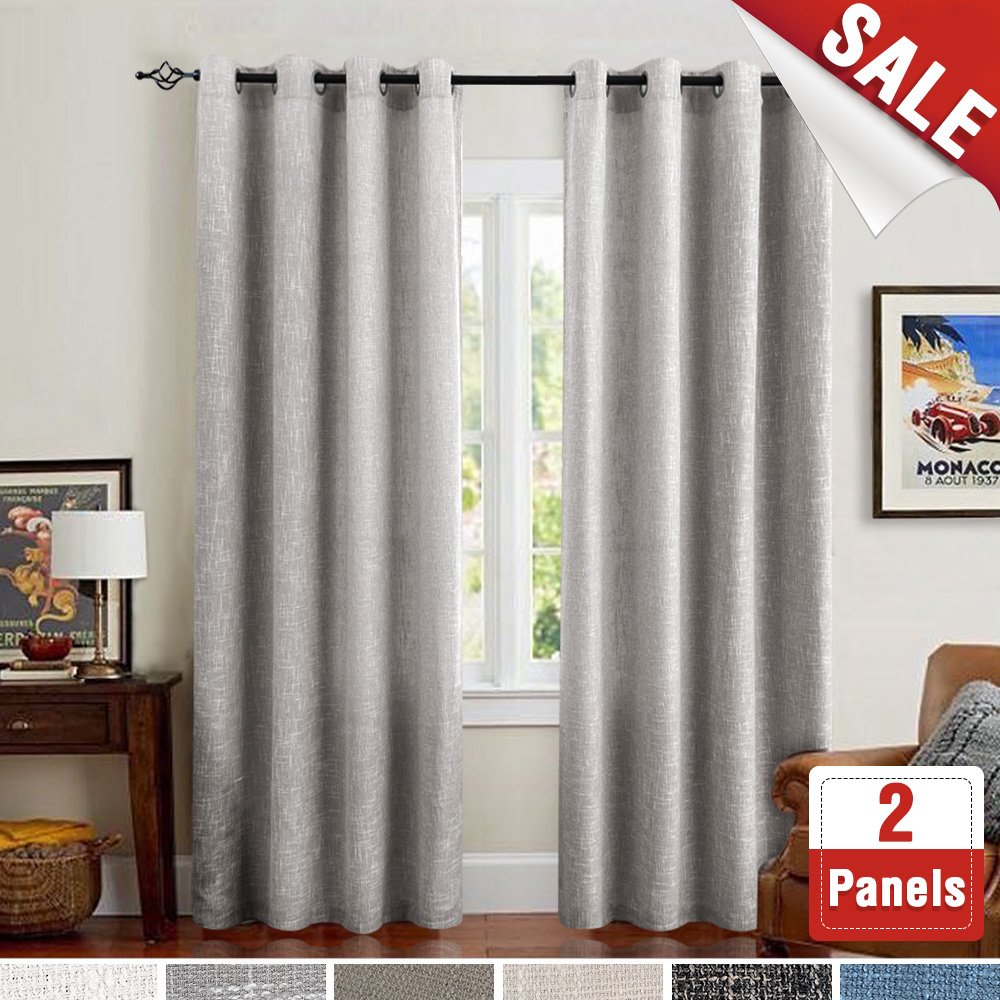 Linen Cotton Curtains for Bedroom 84 inch Grey Curtains for Living Room Burlap Window Curtain Set of 2 Panels