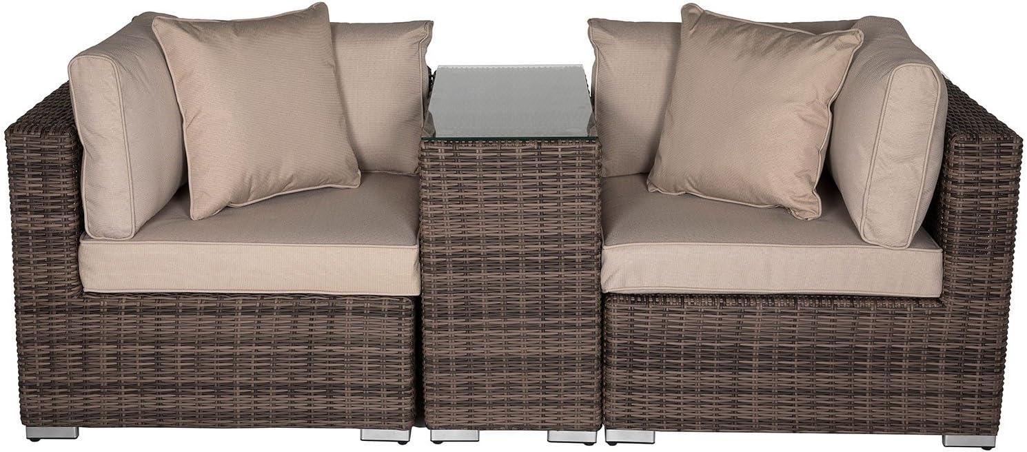 Florida Rattan Armed Garden Bistro Set with High Dividing Table including All Weather Outdoor Covers - Truffle