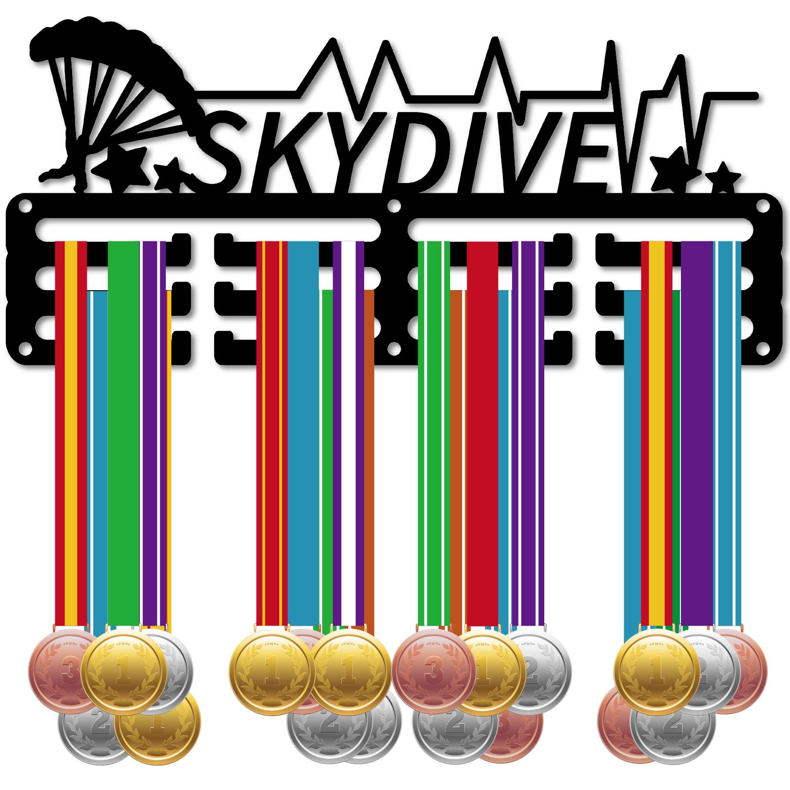 CREATCABIN Skydive Medal Holder Race Medals Hanger Display Sports Awards Ribbons Organizer Small Black Wall Mounted Hanging Rack Stand over 40 Medals for Player Athlete Medalist Winning 11.4 x 5.1Inch