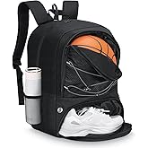 MoKo Basketball Bag Backpack, Volleyball Soccer Backpack for Men & Women with Separate Ball and Shoes Compartments, Water-Resistant, Fence Hook, Sports Bag for Clothes, Shoes, Tablets, Laptops, Black