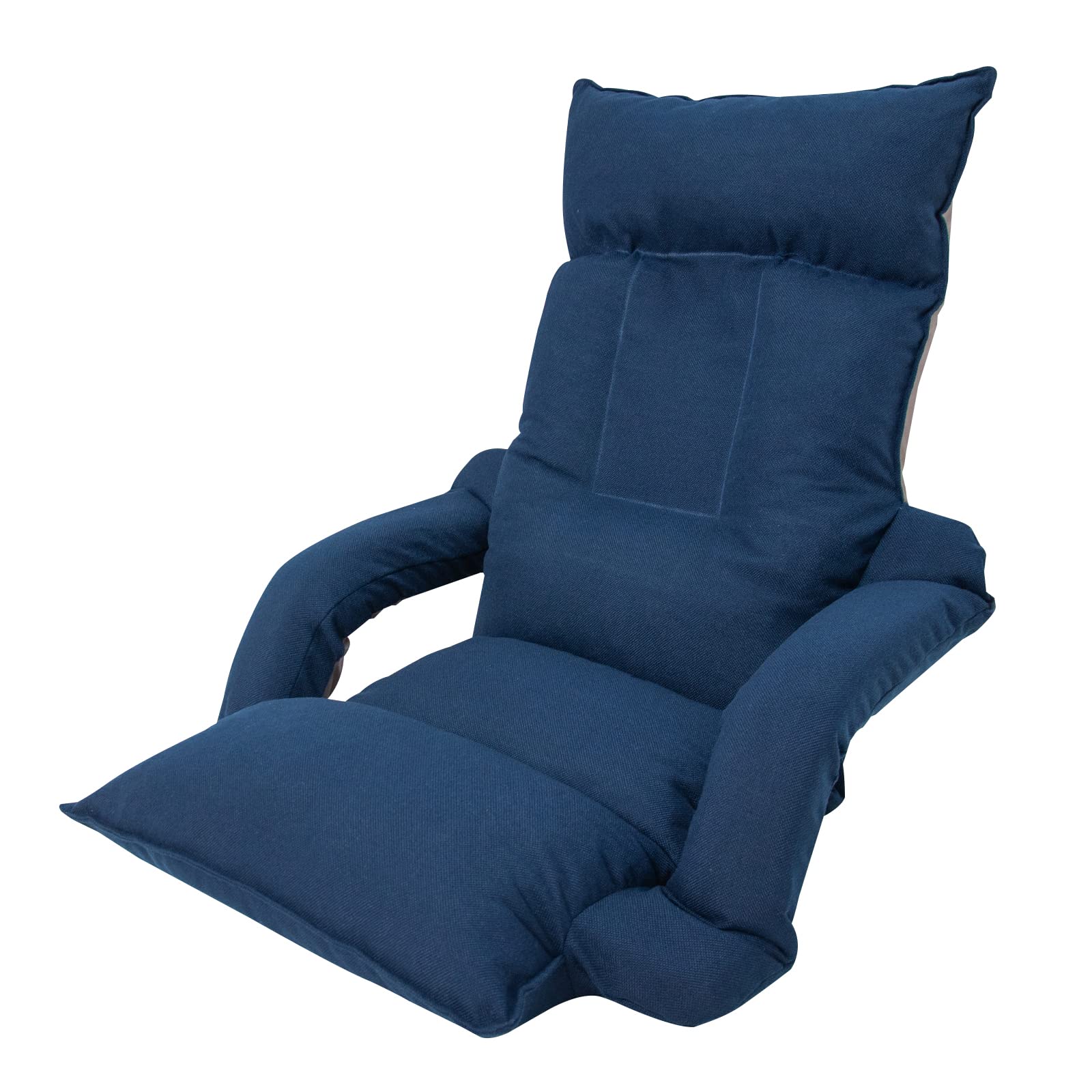 WAVV 座椅子 ひじ掛け付き ハイバック 低反発 背もたれ・頭部 14段階調整 肘掛けリクライニングに連動 1人掛け フロアチェア 座椅子 (麻リネン布 生地, ネイビー)商品画像