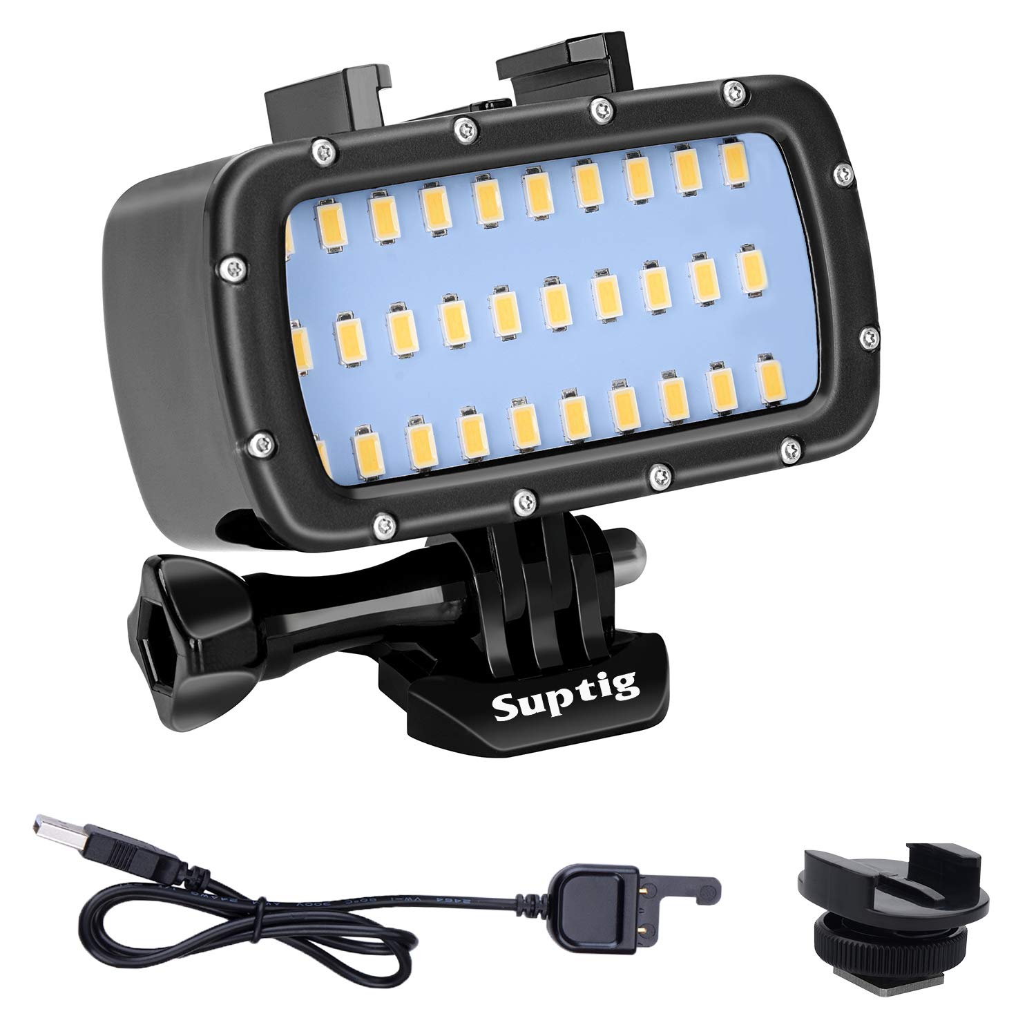 Suptig Waterproof 30 LED Video Light Compatible with Gopro Hero 10 Hero 9 Hero 8 Hero 7 Hero 5 Hero 6 Hero 4 and Canon Nikon Sony Olympus DSLR Cameras Waterproof 55M