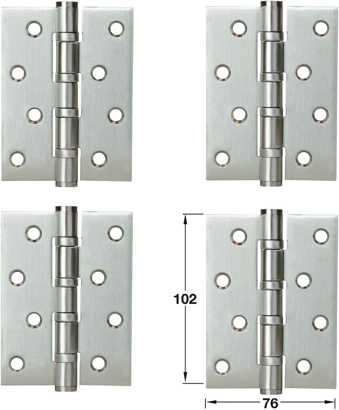 LOOTOCH Heavy Duty Door Butt Hinges 4BB Ball Bearing Stainless Steel Indoor Hinge 102 x 76mm (4 inch) Load Capability 80kg Satin(4 Pieces)