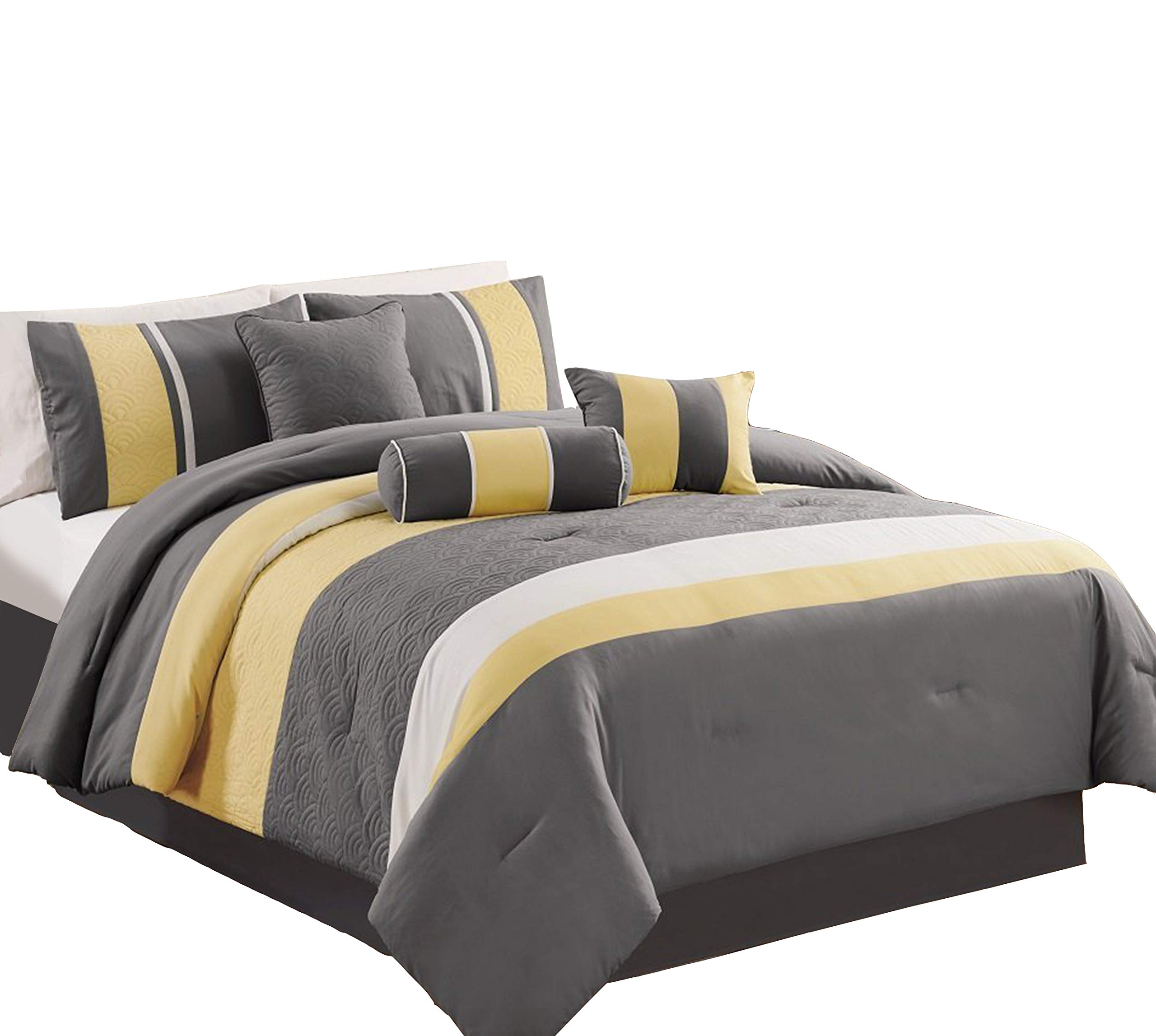 Chezmoi Collection 7Piece Sunvale Yellow Grey White Comforter Bedding