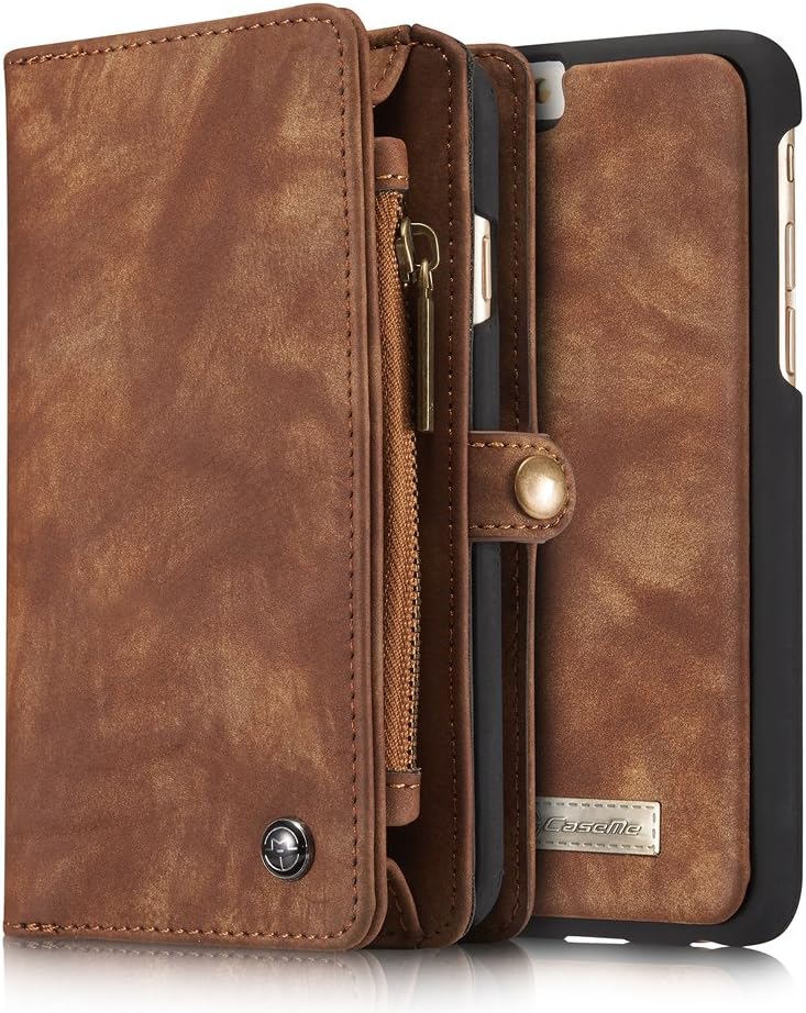 iPhone 6S Wallet Case,AKHVRS Genuine Leather Wallet Case Detachable Folio Flip Holster Case Premium Wallet Case with Credit Card and zipper wallet Case Cash Slots for Iphone 6/6S 4.7" (Dark brown)