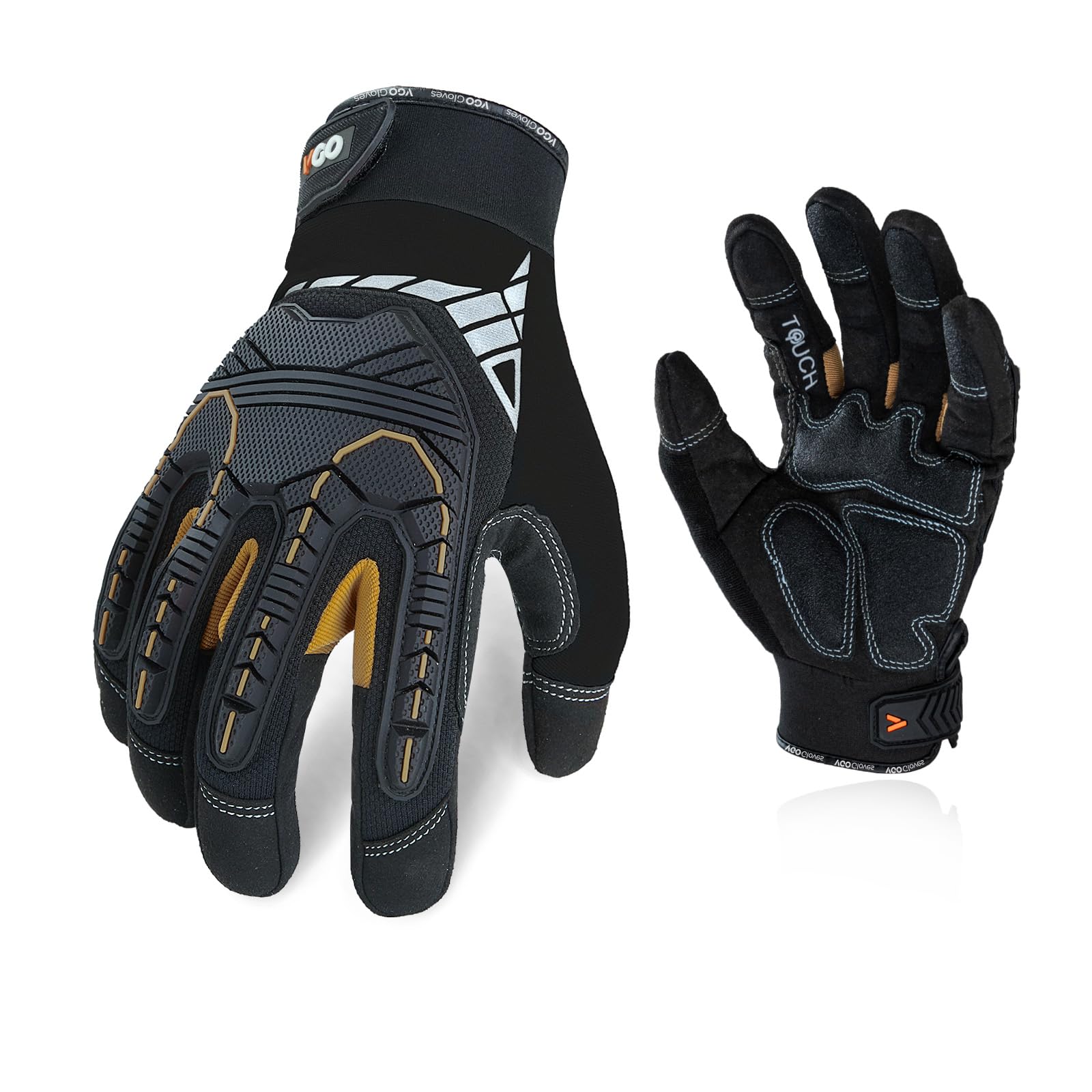Vgo... Safety Work Gloves Touchscreen, Anti Impact Heavy Duty Gloves Antivibration for Warehouse Trucker Carpenters Fitter Moto, 1 pair