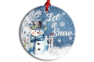 LIXCANVAS Let It Snow Ceramic Ornament, Blue Snowman Hanging Ornaments, Christmas Winter Snowmen Ornaments, Cute Traditional Snowman Ornament Christmas Tree Ornament for Xmas Party Decor - PTU - HHV