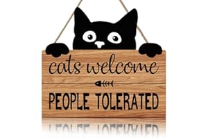IARTTOP Black Cats Wood Sign Decor Funny Cats House Wooden Plaques Welcome Door Sign (10X11 inch) Kitty Kitten Hanging Signs 
