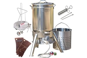 Enterprises Turkey Deep Fryer Oversized 44 Quart Stainless Steel Big Bird Kit by Bayou Classic for Big 25 lbs Huge Turkeys Complete KIT TOP of The LINE