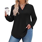 IN'VOLAND Plus Size Long Sleeve Tops for Women Casual V Neck Fall Shirts Dressy Summer Work Blouses Black