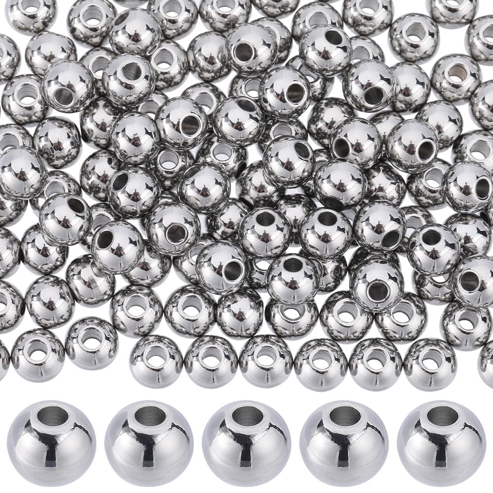 SUNNYCLUE 1 Box 150Pcs Metal Spacer Beads 6mm Stainless Steel Beads Bulk Seamless Loose 2mm Hole Ball Bulk Small Rondelle for Jewellery Making Beading Kits DIY Necklace Bracelet Craft