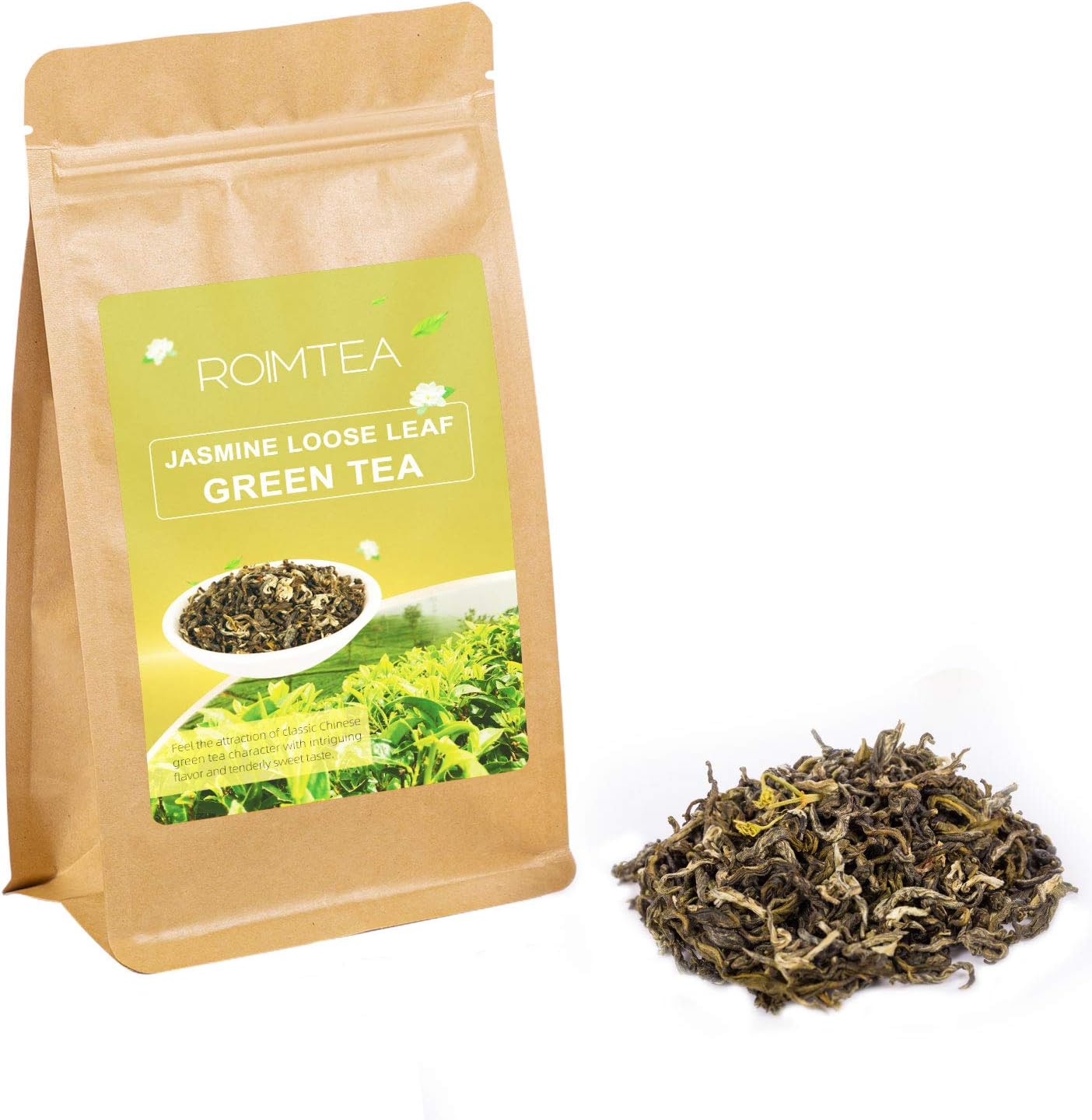 Jasmine Green Tea Loose Leaf - Hand Picked & Processed Organic Tea Leaves with Fragrant Jasmine Blossoms Flavor for Hot Tea or Iced Tea - Food Grade Resealable Bag, 4oz