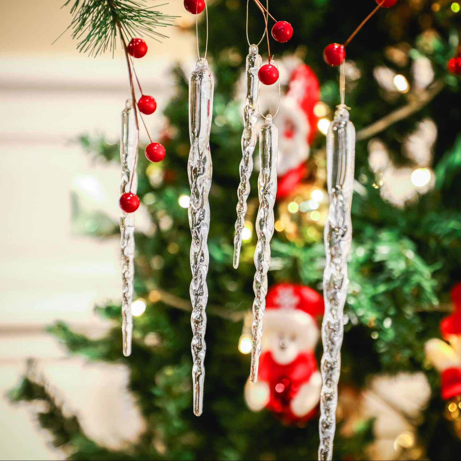 Boao 36 Pieces Acrylic Icicle 5.12-7.8 Inch Twisted Acrylic Icicle Christmas Tree Holiday Ornaments Icicle Xmas Party Decorations Hanging (Clear)