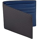 VISOUL Mens Carbon Fiber Leather Wallets Bifold with RFID Blocking, Designer Two-tone Wallet with 1 ID window for Men (Black+Blue)