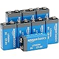 Amazon Basics 8-Pack 9 Volt Lithium High-Performance Batteries, Up to 10-Year Shelf Life, Long Lasting Power