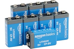 Amazon Basics 8-Pack 9 Volt Lithium High-Performance Batteries, Up to 10-Year Shelf Life, Long Lasting Power