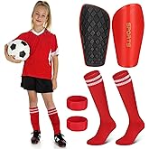 Regilt Soccer Shin Guards for Youth Kids, Shin Pads with Soccer Socks & Guard Straps, Calf Protective Gear for 6-18 Years Kids Teens Boys Girls