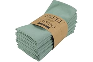 INFEI Solid Color Cotton Linen Blended Thin Dinner Cloth Napkins - Set of 12 (40 x 40 cm) - for Events & Home Use (Sage Green)