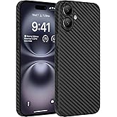 memumi Thin Case for iPhone 16 Carbon Fiber Pattern 0.3mm Matte Back Cover for iPhone 16 Ultra Thin Case with Mnimalist Design and Scratch Resistant Black