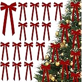 JOICEE 15Pcs Red Velvet Bows, 5in x 12in Christmas Tree Wreath Bows Rustic Crafts Gift Ribbon Bows for Christmas Indoor Outdoor Decorations Birthday Party Wedding Holiday Decor
