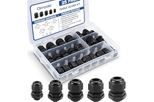 OIMYALSI 25 Pack Cable Gland Kit – IP68 Waterproof Nylon Cord Grip Connectors PG7 to PG16 for Electrical Junction Box and Wire Protection (Black)