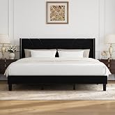 Novilla King Bed Frame, King Bed Frame and Headboard, Velvet Upholstered Wing Side Headboard, No Box Spring Needed, Heavy Duty Feet, Easy Assembly, Black Velvet