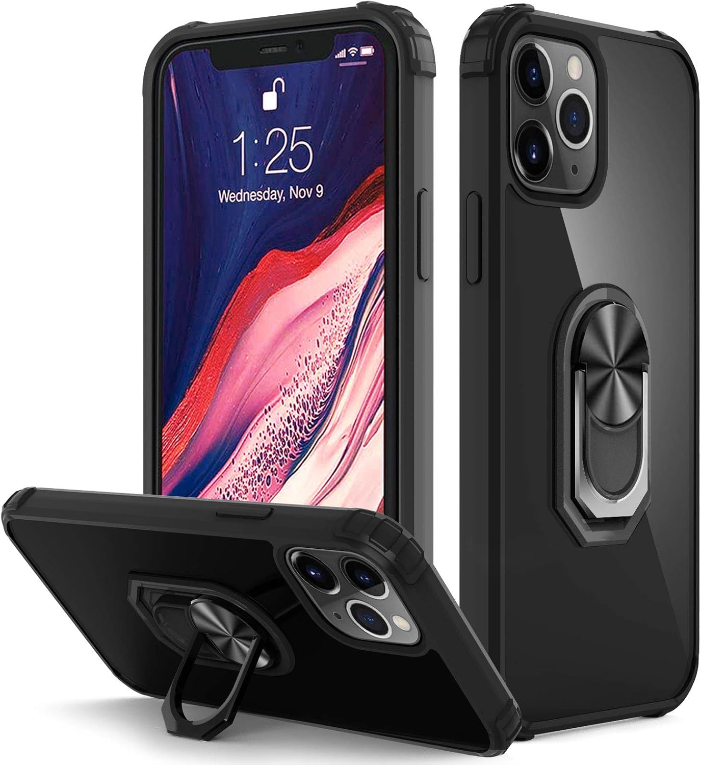 Amazon Com Vooii Compatible With Iphone 12 Pro Max Case 6 7 Inch 16ft Drop Tested Protective Case Kickstand Ring Magnetic Car Mount Black
