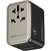 MOMAX 70W GaN Universal Travel Adapter, All-in-One Travel Charging | UK/EU/US/AU/JP Compatible Travel Essential, 3 USB-C PD Ports &amp; 2 USB-A Ports for Laptop, Phone &amp; More
