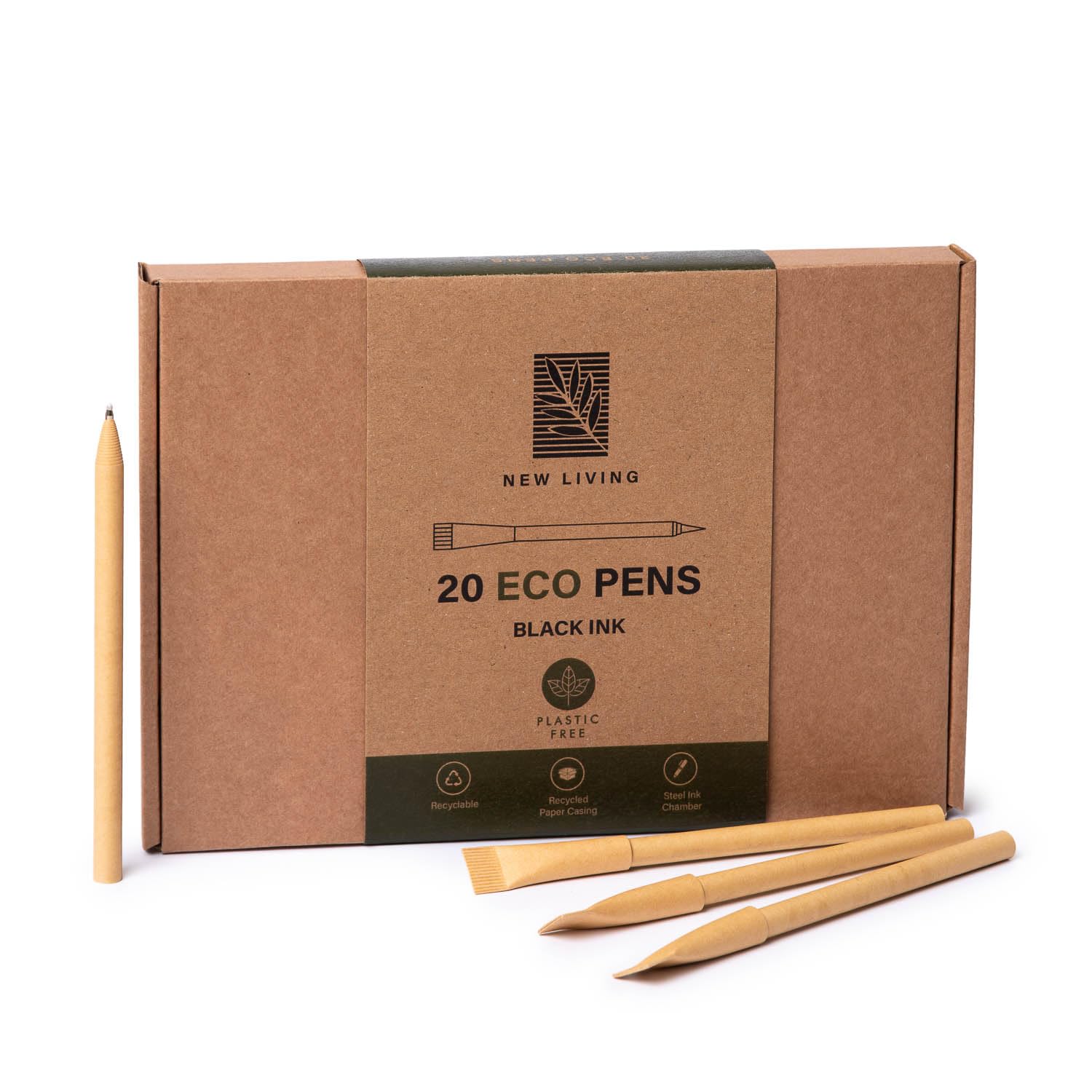 New Living Eco Pens - 100% Plastic Free Biros - Black Ink - Kraft Paper and Stainless Steel - Recyclable & Biodegradable - Eco Stationary Office Supplies- Eco Product (20) — image 1