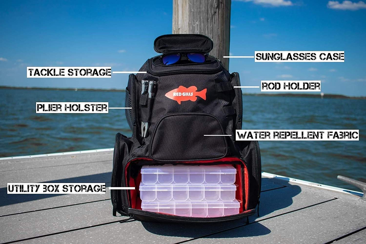 Red gills fishing tackle backpack Clearance