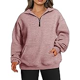 TEPECH Plus Size Sweatshirts For Women Half Zip Long Sleeve Casual Fall Pockets Pullover Oversized Drop Shoulder Top