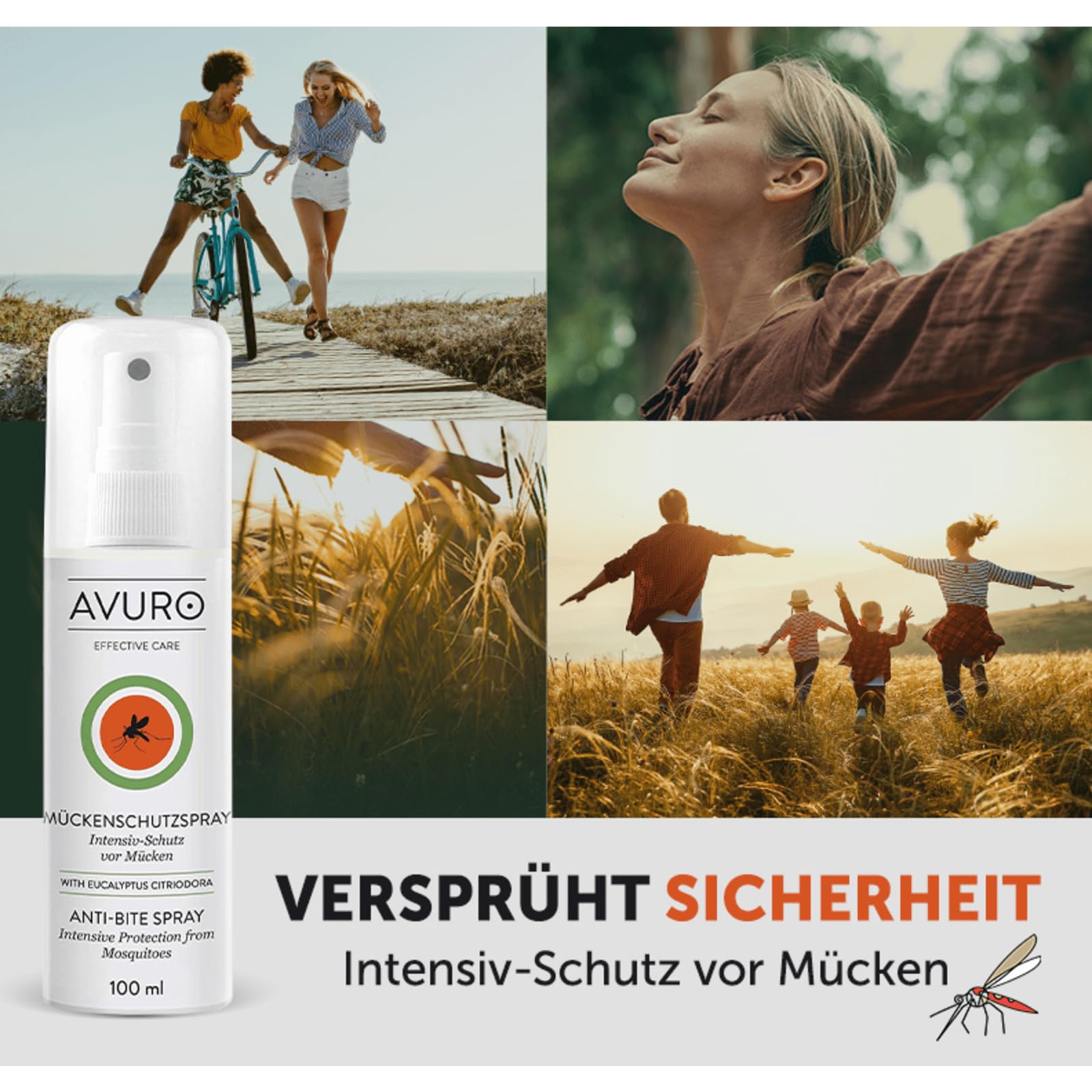 AVURO Mückenschutz Spray 100ml, langanhaltender Schutz vor Insekten, 100% pflanzlicher Wirkstoff Eucalyptus Citriodora Öl, DEET-frei 5