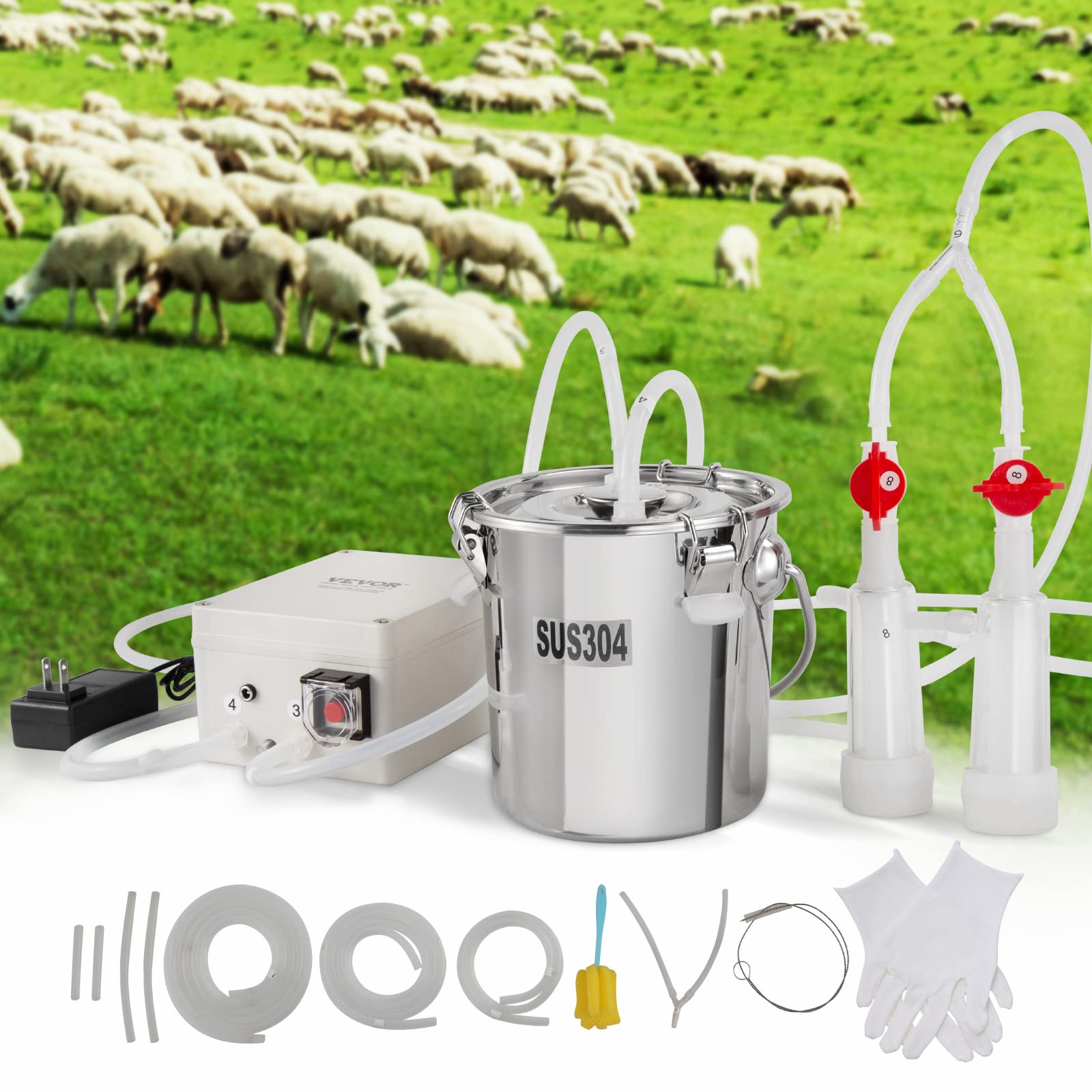 Photo 1 of *****MISSING PARTS******** VEVOR Goat Milking Machine, 3 L 304 Stainless Steel Bucket, Electric Automatic Pulsation Vacuum Milker, Portable Milker with Food-Grade Silicone Cups and Tubes