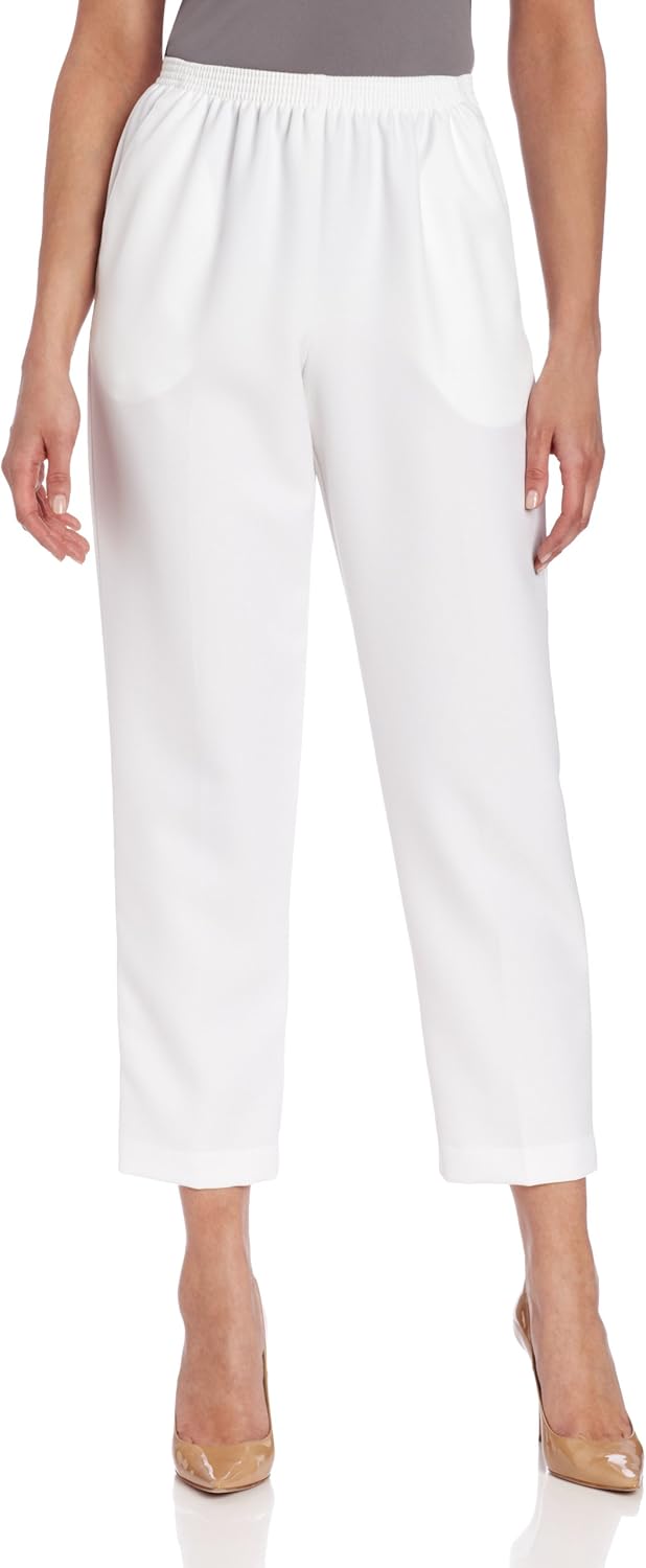 Alfred Dunner Women's Pull-On Style All Around Elastic Waist Polyester Cropped Missy Pants at  Women’s Clothing store: Athletic Pants