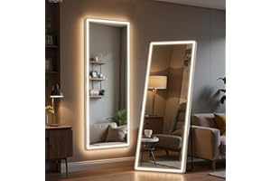Simple Deluxe 64"x21" Full Length Mirror with LED Lights, Mirrors with Dimming & 3 Color, Full Body Mirrors with Aluminum Alloy Thin Frame for Bedroom, Dressing Room
