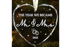 GODUCK Wedding Gifts for Couples 2025, Bridal Shower Gifts for Bride, Mr and Mrs Gift, Wedding Gift for Newlyweds, Just Married Decorations, Crystal Glass Christmas Ornaments, Personalized Wed Ornament 2025