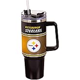 NFL Pittsburgh Steelers Stainless Steel Tumbler with Handle and Straw, 40oz Double Wall Insulated Cup with Lid, BPA-Free Water Bottle, Officially Licensed Football Travel Mug for coffee, tea