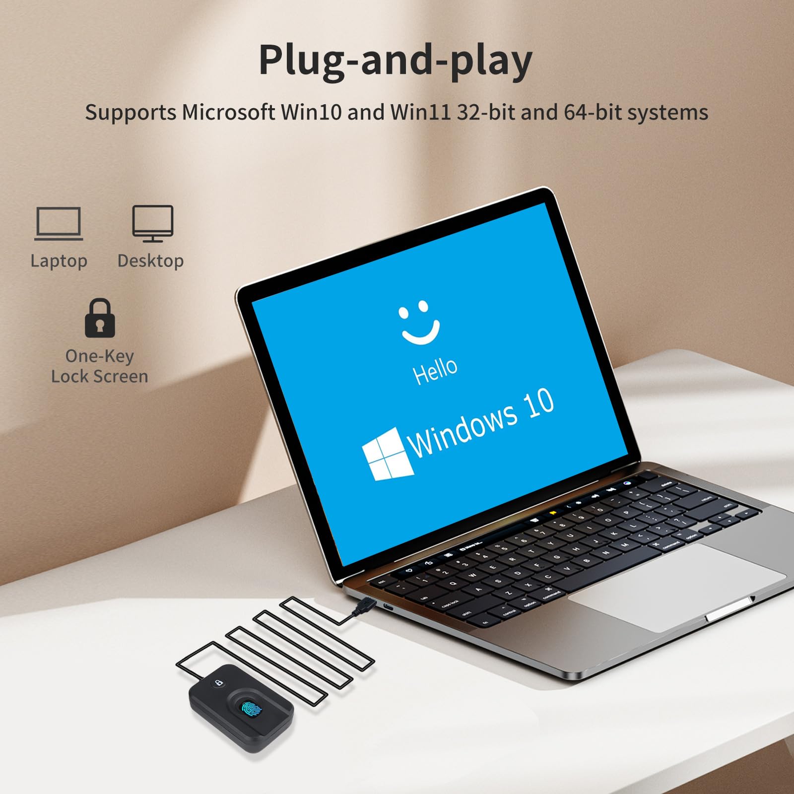 USB Fingerprint Reader for Windows10/11, Windows Hello Fingerprint Reader One-Click Lock Screen,Auto Driver Setup with 5ft Cable-Windows Password-Free Login