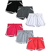 Real Love Girls Athletic Shorts - 6 Pack French Terry Active Dolphin Shorts with Elastic Waistband (Sizes 7-16)