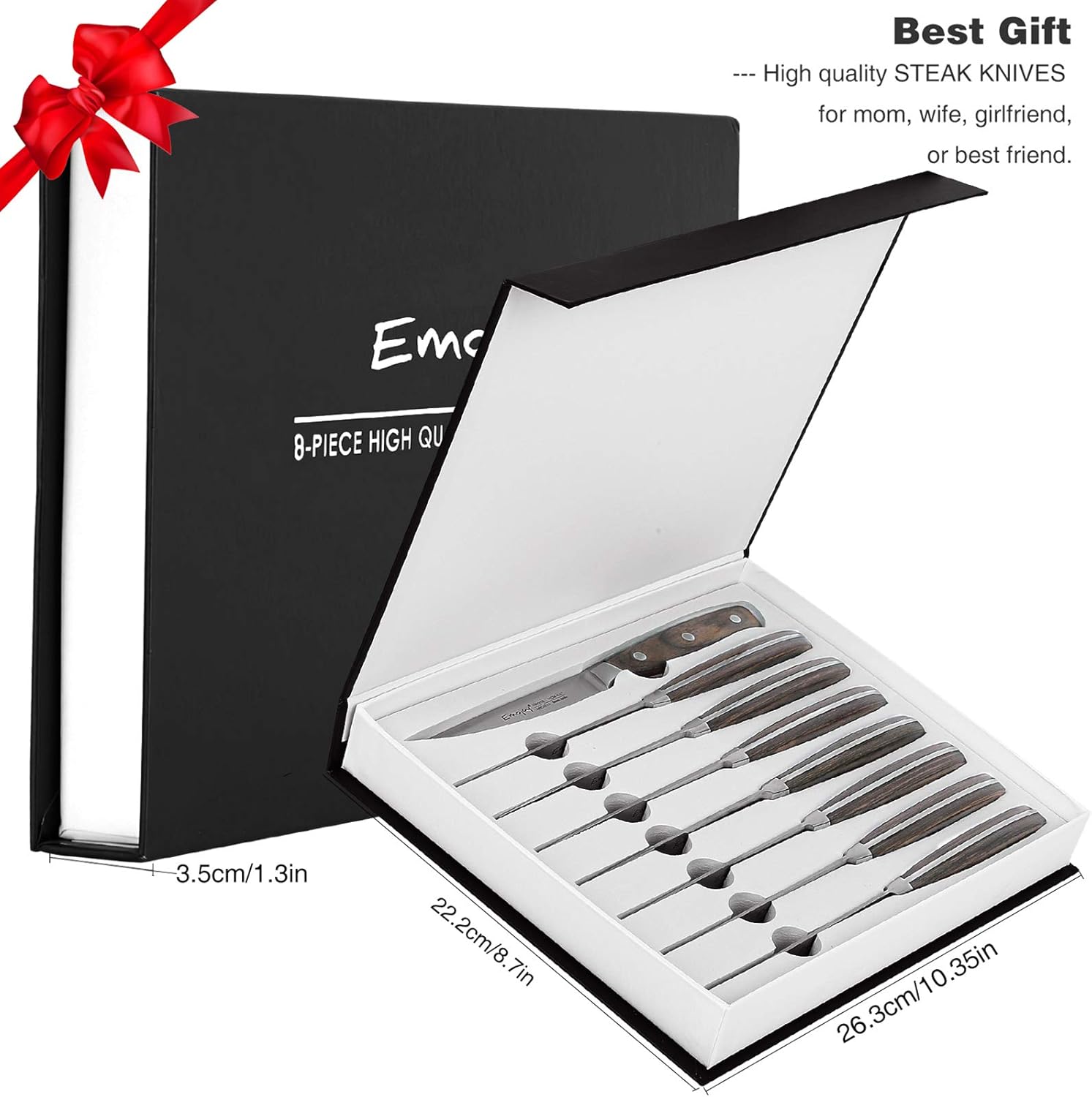 Steak Knife Set, Steak Knives with Wooden Handle, Emojoy Steak Knife Set, Steak Knives Set of 8, Serrated Steak Knife with Gift Box: Kitchen & Dining