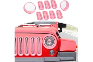 CheroCar for JK Mesh Grille Grill Insert & Headlight Cover Trim Exterior Accessories for Jeep Wrangler JK 2007-2017,Pink…
