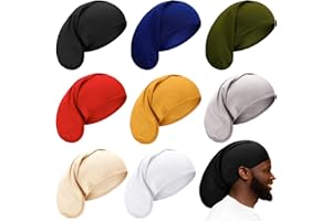 JANMERCY 8 Pieces Unisex Dreadlock Cap Dreadlock Spandex Cap Long Hair Dreads Head Wrap Sleep Bonnet Full Cover for Men, 15 x 9 Inch (Multi Color)