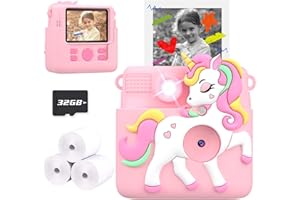 Sueseip Kids Instant Print Camera, 2.4 Inch Screen 1080P Kids Camera for Girls with Flash, Christmas Birthday Gifts for Girls 3 4 5 6 7 8 9 10 Year Old with 3 Rolls of Photo Paper and a 32G Card