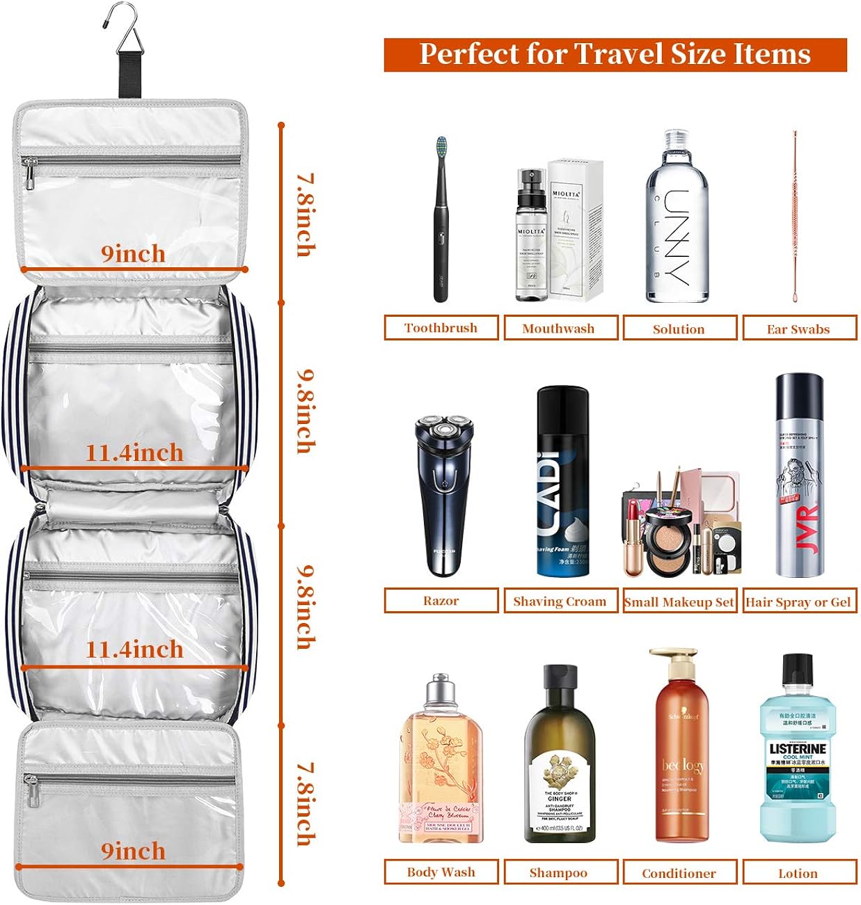 Hanging Travel Toiletry Bag,Large Capacity Cosmetic Travel Toiletry Organizer for Women with 4 Compartments & 1 Sturdy Hook,Perfect for Travel/ Daily Use/ Valentines' Day: Clothing