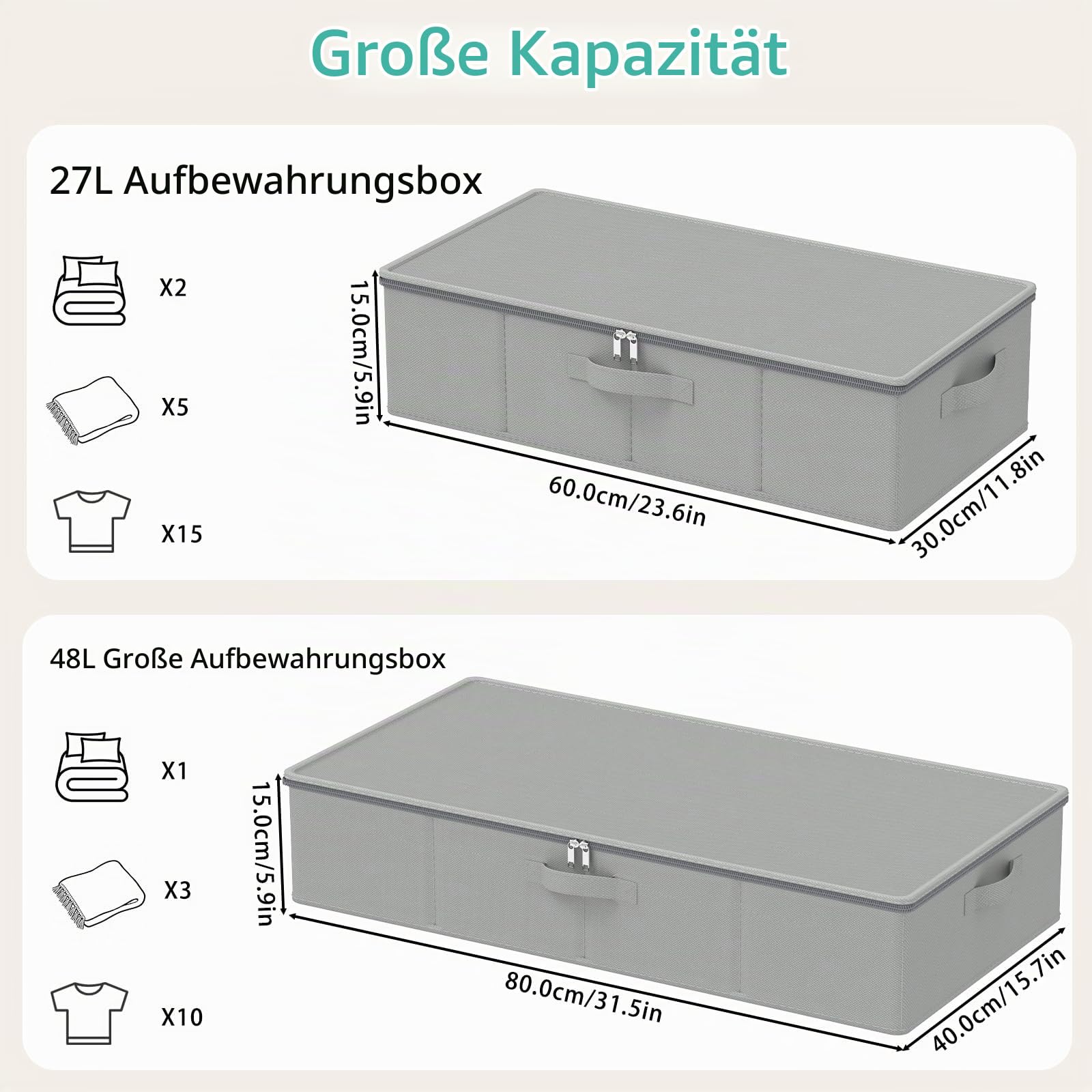 GUOHNHE Unterbett Aufbewahrungsbox mit Deckel, Grau, 60x30x15 cm, 2 Stück 3