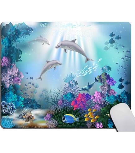 Pixel Tropical Ocean Fish Pattern Low Profile Thin Mouse Pad Mousepad