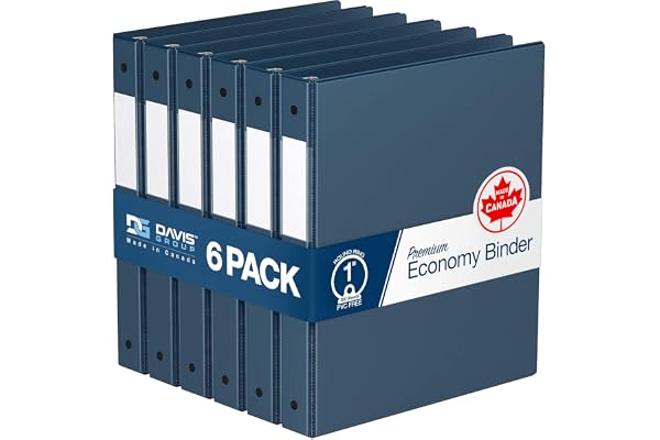 Premium Economy 1-Inch Binder, 3-Ring Binder for School, Office, or Home, Colored Binder Notebook, Pack of 6, Round Ring, Nav