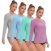 Kinglaman 4 Pack Rash Guard for Women UPF 50+ SPF UV Sun Protection Long Sleeve Swim Shirt Workout Hiking Tops