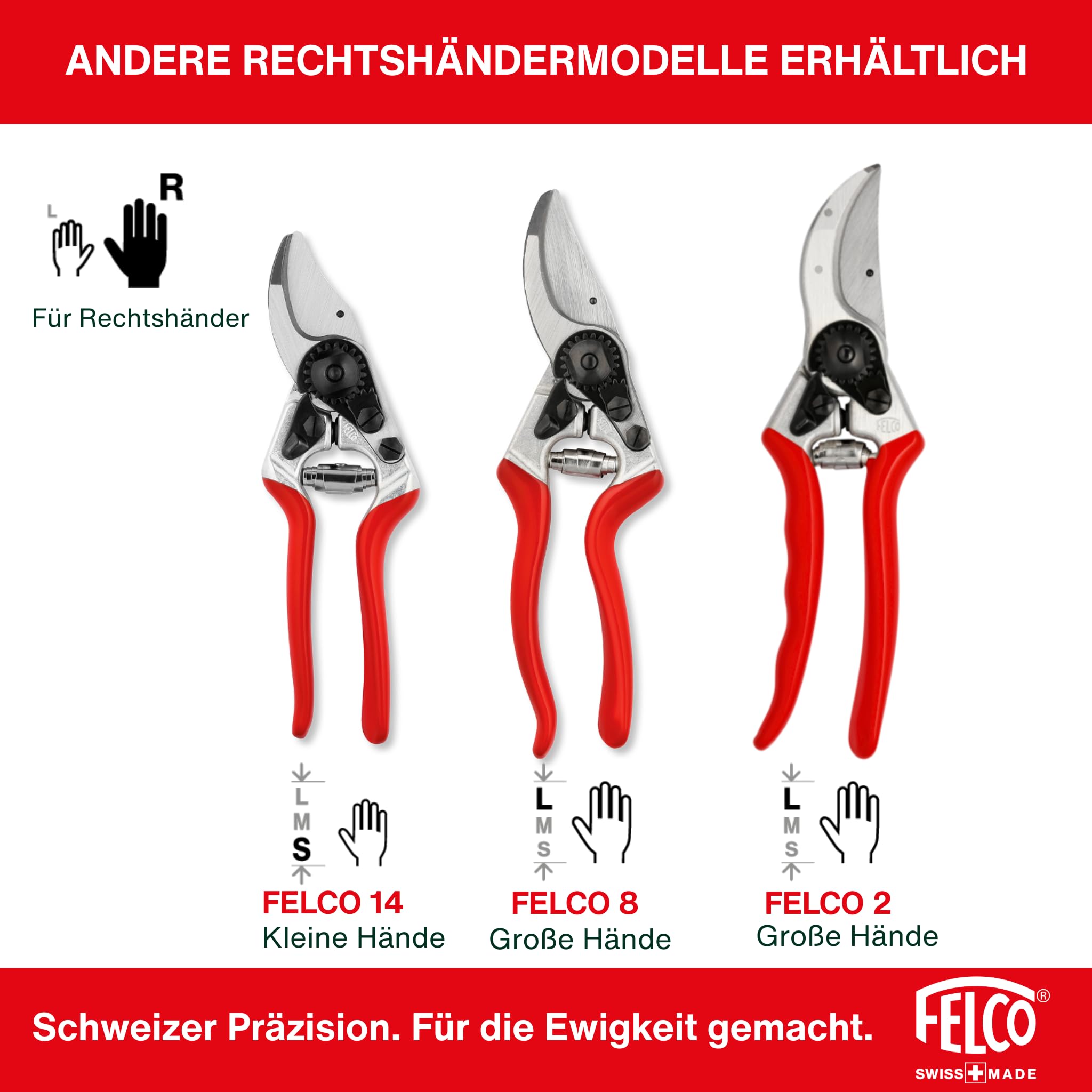 FELCO 6 kompakte Bypass-Baum-, Reb- und Gartenschere für mittelgroße Hände, für Rechtshänder, gehärtete Stahlklinge, Griff aus geschmiedetem Aluminium, ergonomischer Schneidkopf, Swiss Made Qualität 10