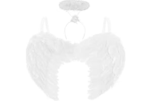 REDSTAR FANCY DRESS White Angel Wings Costume - 2pc Angel Wings and Halo Headband Angel Costume Women - White Feather Angel Wings for Angel Halloween Costumes for Women - White Angel Accessories Angel Costumes for Girls